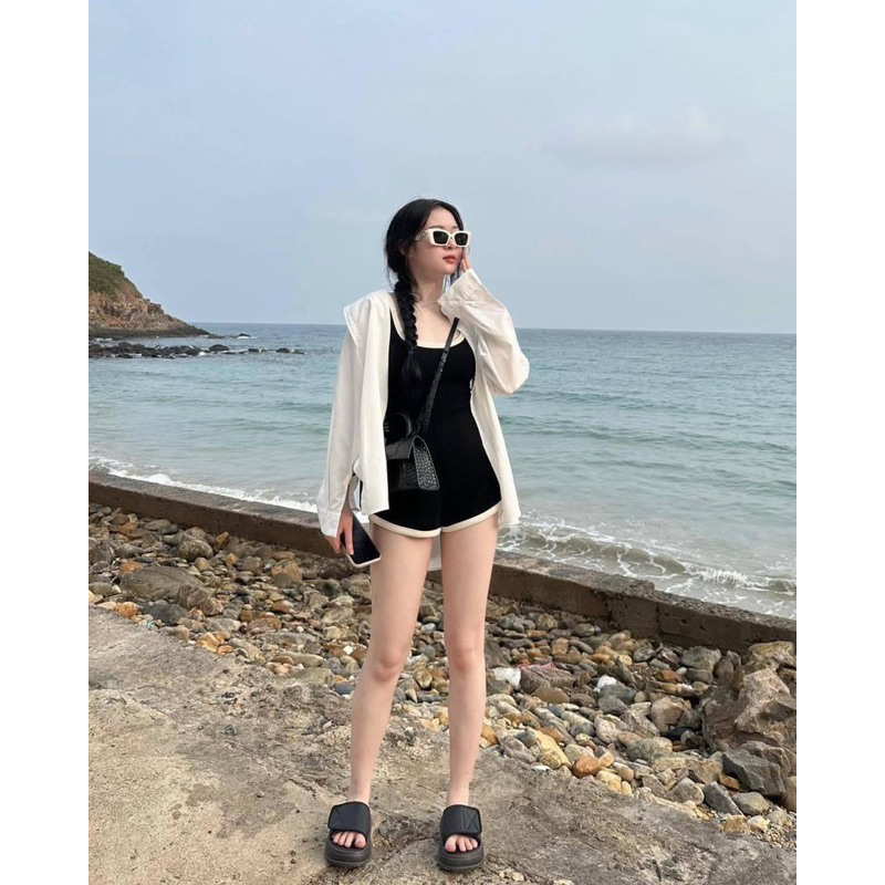 Set Jum Body 2 Dây Bản To Viền Trắng Kèm Áo Sơ Mi Trắng Siêu Đẹp, Jum Đi Biển Đi Chơi
