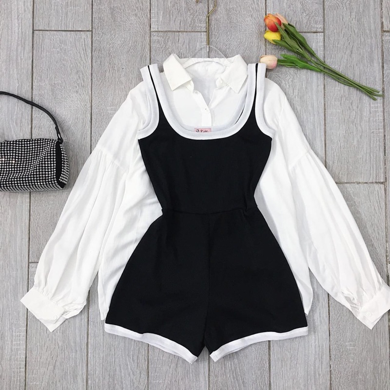 Set Jum Body 2 Dây Bản To Viền Trắng Kèm Áo Sơ Mi Trắng Siêu Đẹp, Jum Đi Biển Đi Chơi