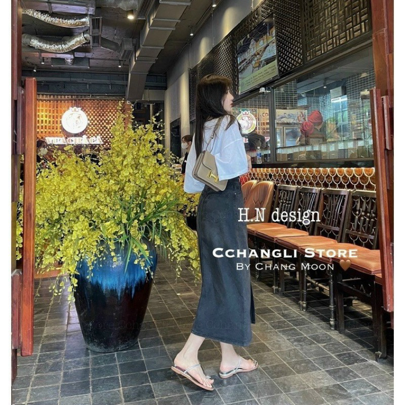 Chân váy denim xẻ trước hot trend #930
