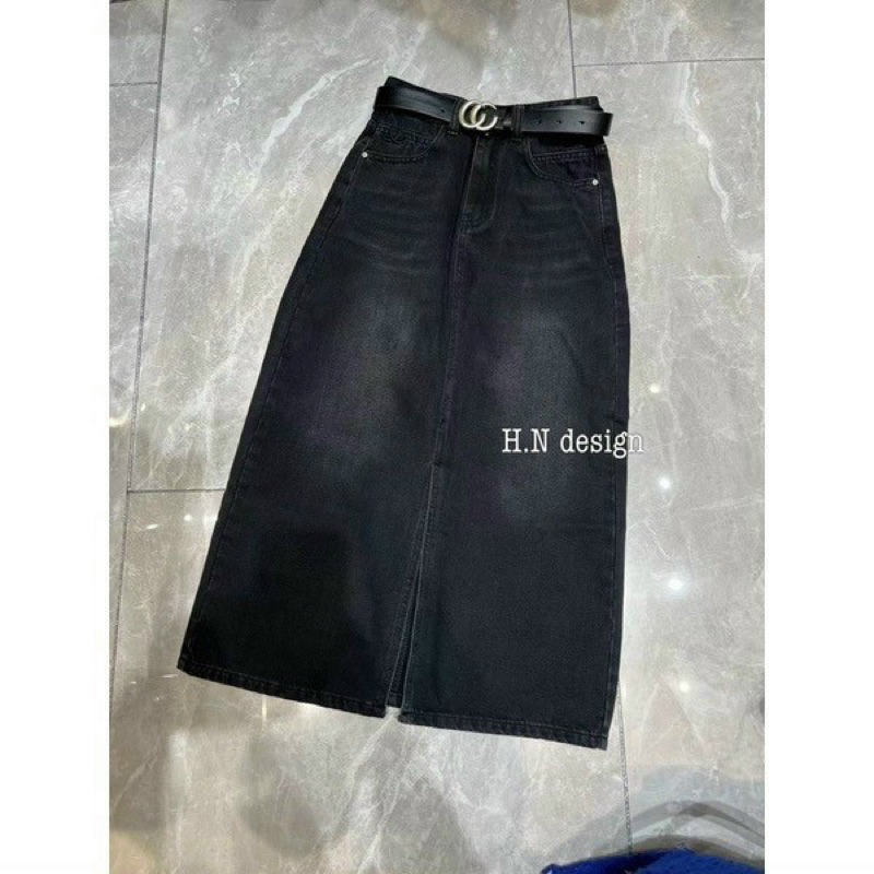 Chân váy denim xẻ trước hot trend #930