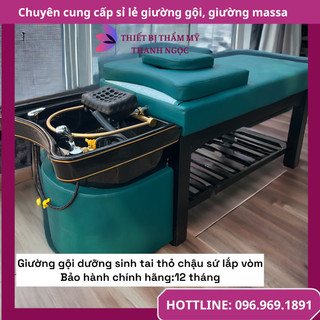 Giường gội đầu dưỡng sinh cao cấp, Giường gội đầu 2in1 chân gỗ vừa gội đầu vừa massage kết hợp
