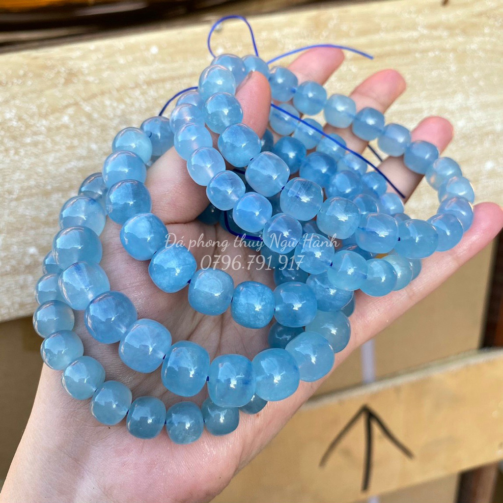 Vòng tay lu ngắn đá Aqua VIP siêu đẹp - hợp mệnh Thủy & Môc ( có kiểm định )