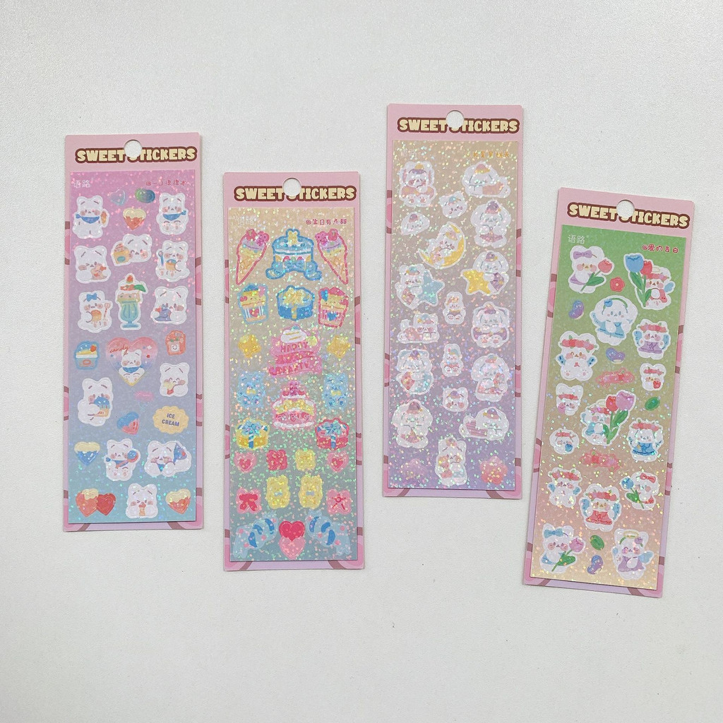 Zanmo Tấm hình dán sticker thỏ gấu cún hàn quốc kim tuyến decor toploader
