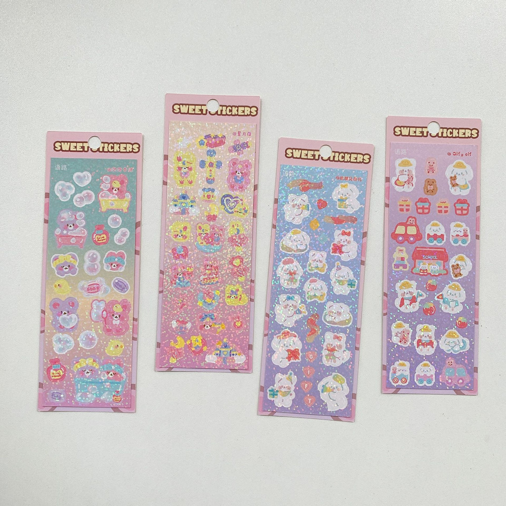 Zanmo Tấm hình dán sticker thỏ gấu cún hàn quốc kim tuyến decor toploader