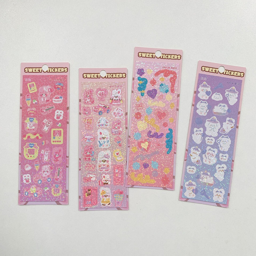 Zanmo Tấm hình dán sticker thỏ gấu cún hàn quốc kim tuyến decor toploader