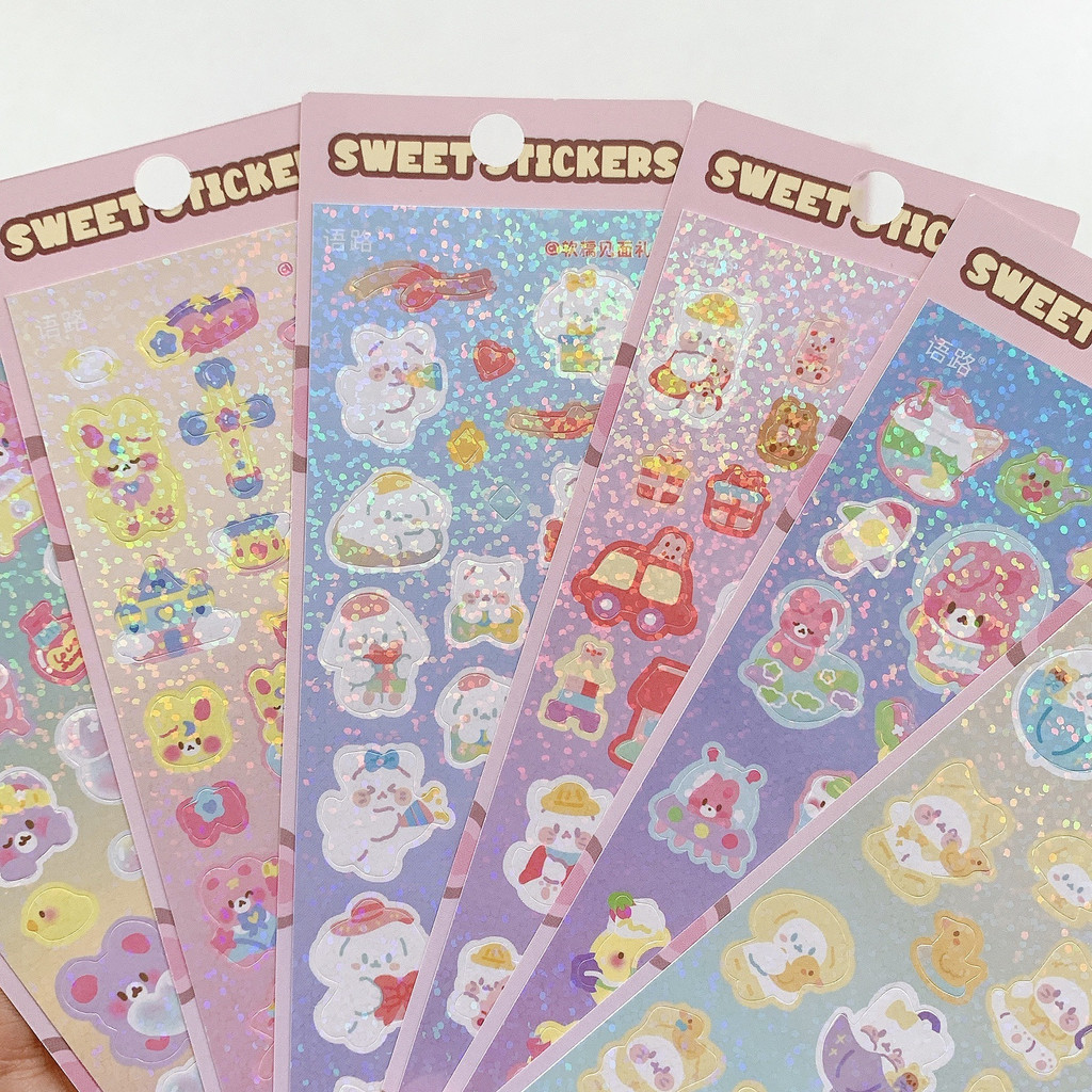 Zanmo Tấm hình dán sticker thỏ gấu cún hàn quốc kim tuyến decor toploader