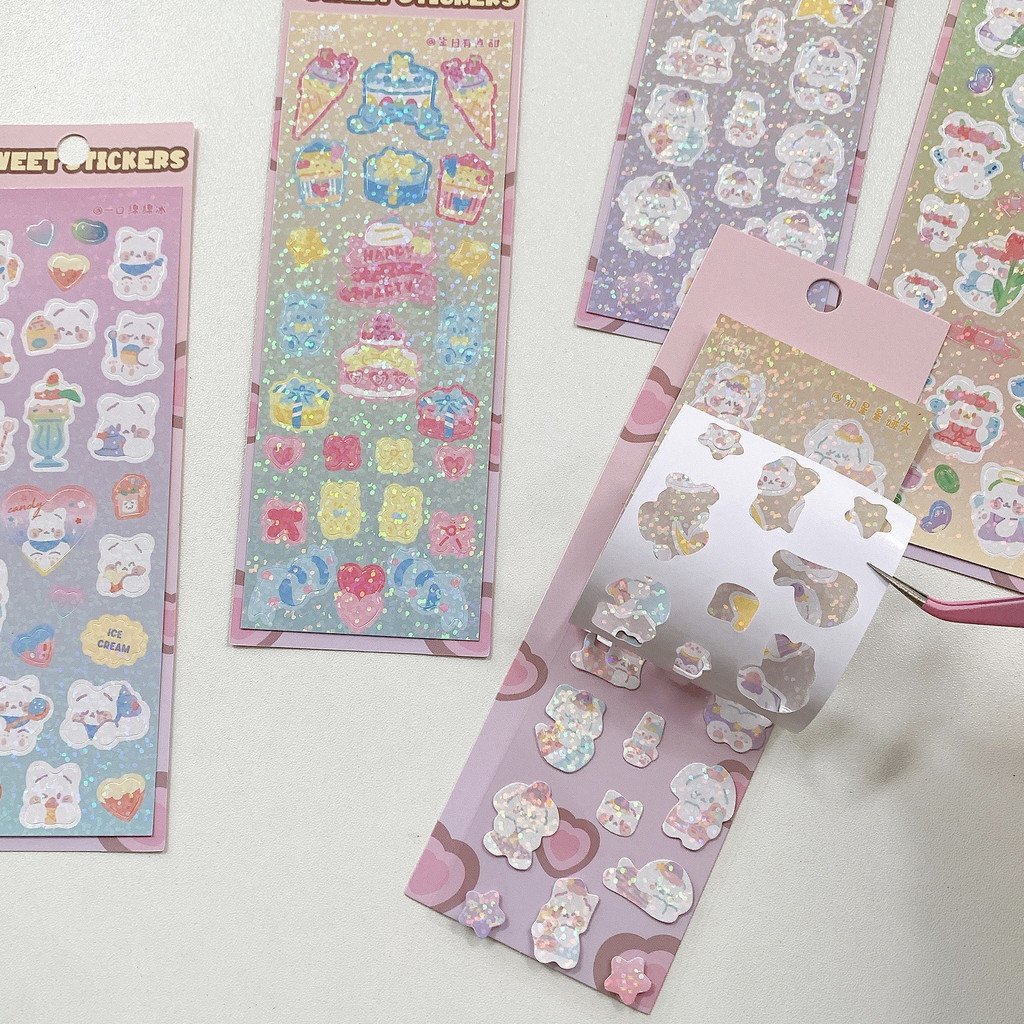 Zanmo Tấm hình dán sticker thỏ gấu cún hàn quốc kim tuyến decor toploader