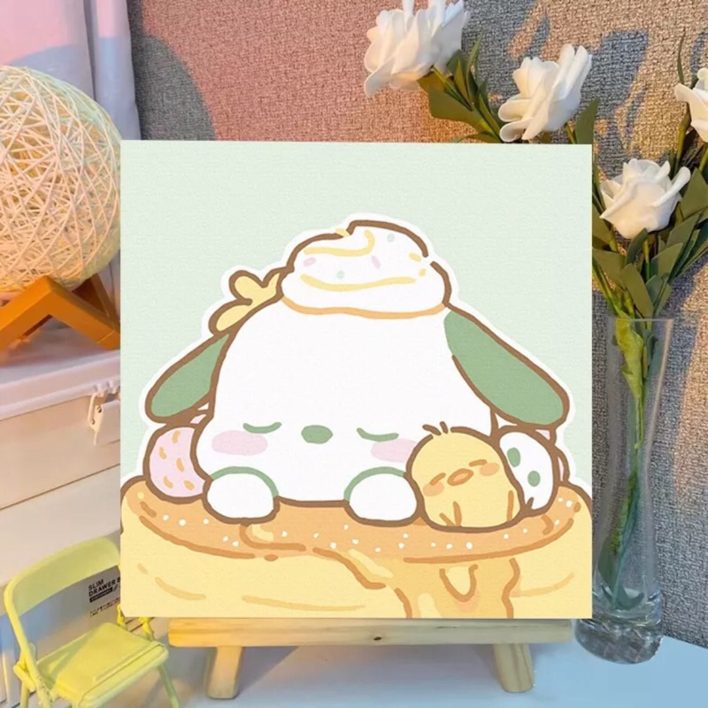 DIY Tranh Tô Màu Số Hóa Khung Gỗ Căng Sẵn 20x20 cm Gấu dâu Kuromi Kitty