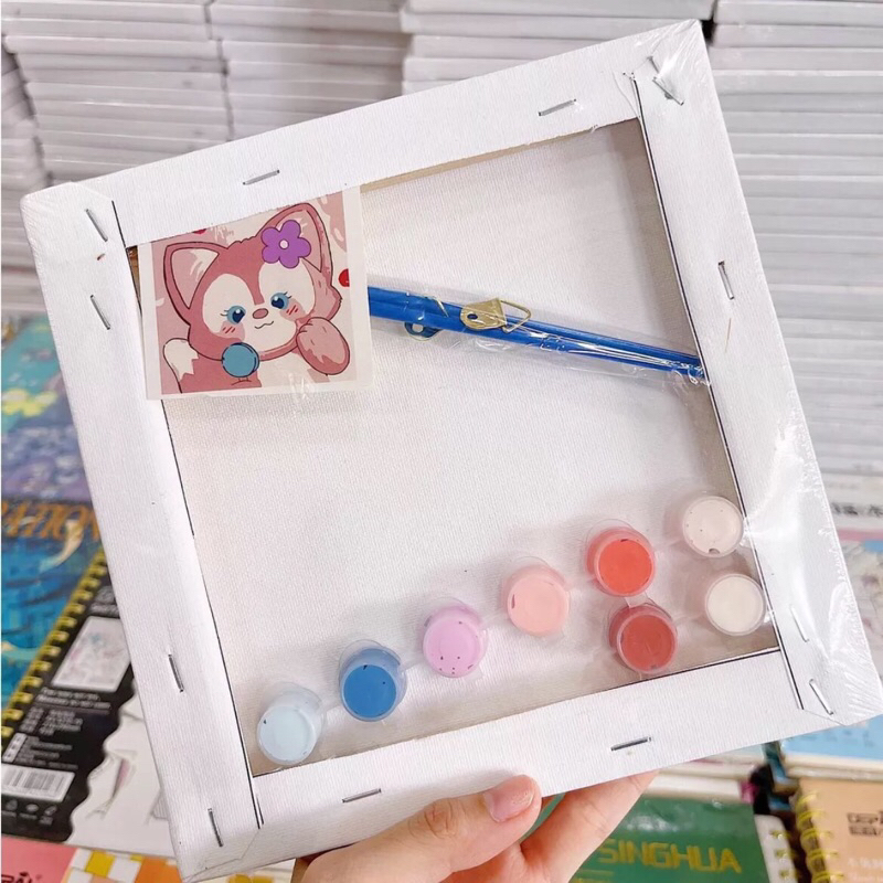 DIY Tranh Tô Màu Số Hóa Khung Gỗ Căng Sẵn 20x20 cm Gấu dâu Kuromi Kitty