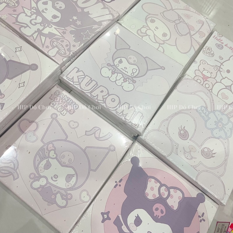 DIY Tranh Tô Màu Số Hóa Khung Gỗ Căng Sẵn 20x20 cm Gấu dâu Kuromi Kitty