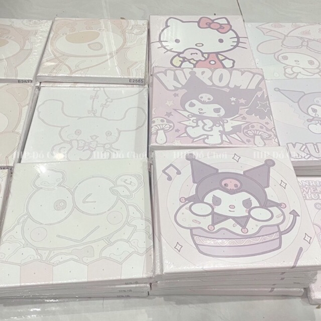 DIY Tranh Tô Màu Số Hóa Khung Gỗ Căng Sẵn 20x20 cm Gấu dâu Kuromi Kitty