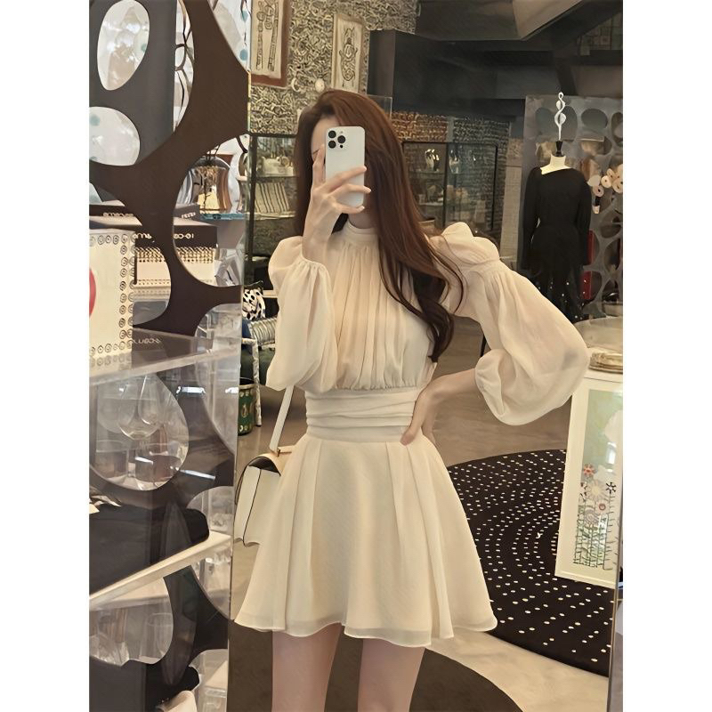 Có Sẵn🖤 Đầm kiểu tiểu thư voan 𝓢𝓮𝓷𝓲 𝓓𝓻𝓮𝓼𝓼 cổ tròn cao tay nhún phồng bo chun thanh lịch nhẹ nhàng quý tộc