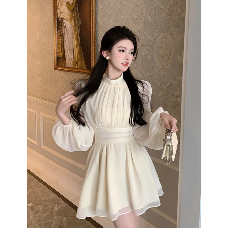 Có Sẵn🖤 Đầm kiểu tiểu thư voan 𝓢𝓮𝓷𝓲 𝓓𝓻𝓮𝓼𝓼 cổ tròn cao tay nhún phồng bo chun thanh lịch nhẹ nhàng quý tộc