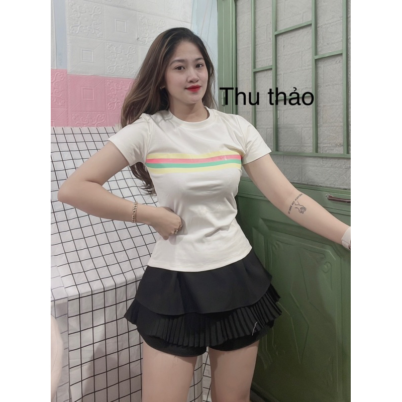 Áo thun body tay ngắn cổ tròn phối sọc dưới 52kg