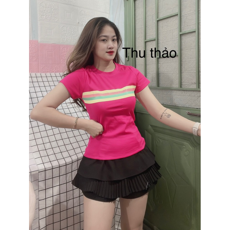 Áo thun body tay ngắn cổ tròn phối sọc dưới 52kg