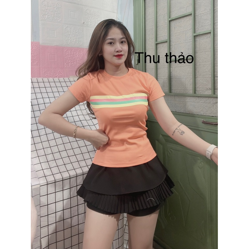 Áo thun body tay ngắn cổ tròn phối sọc dưới 52kg