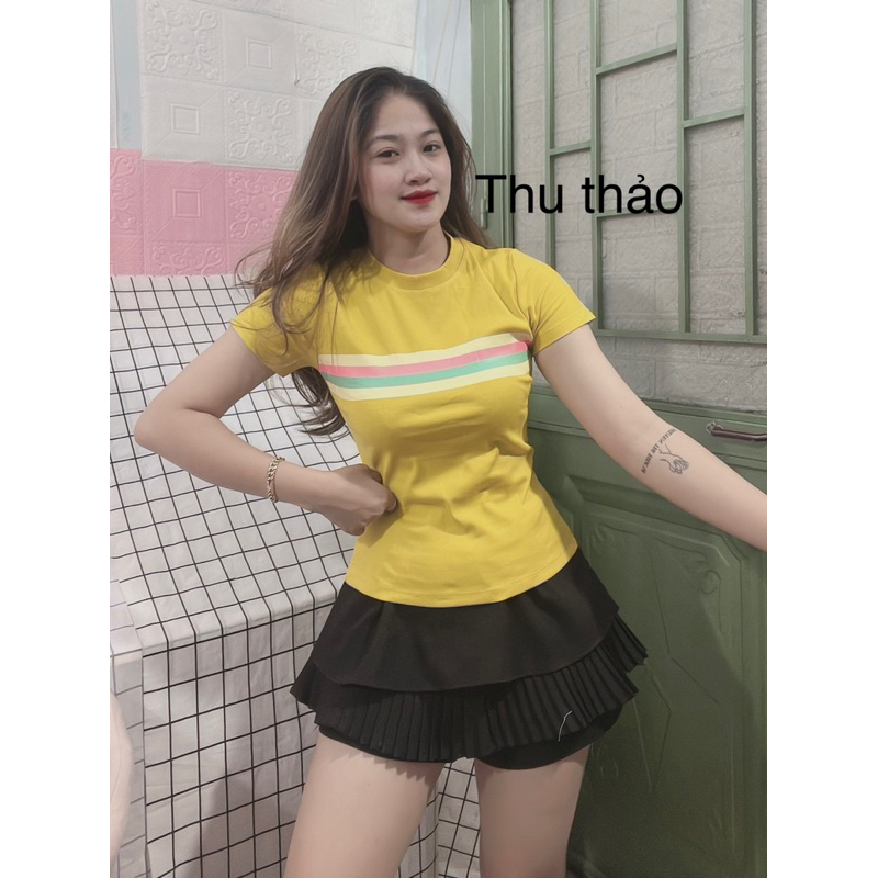 Áo thun body tay ngắn cổ tròn phối sọc dưới 52kg