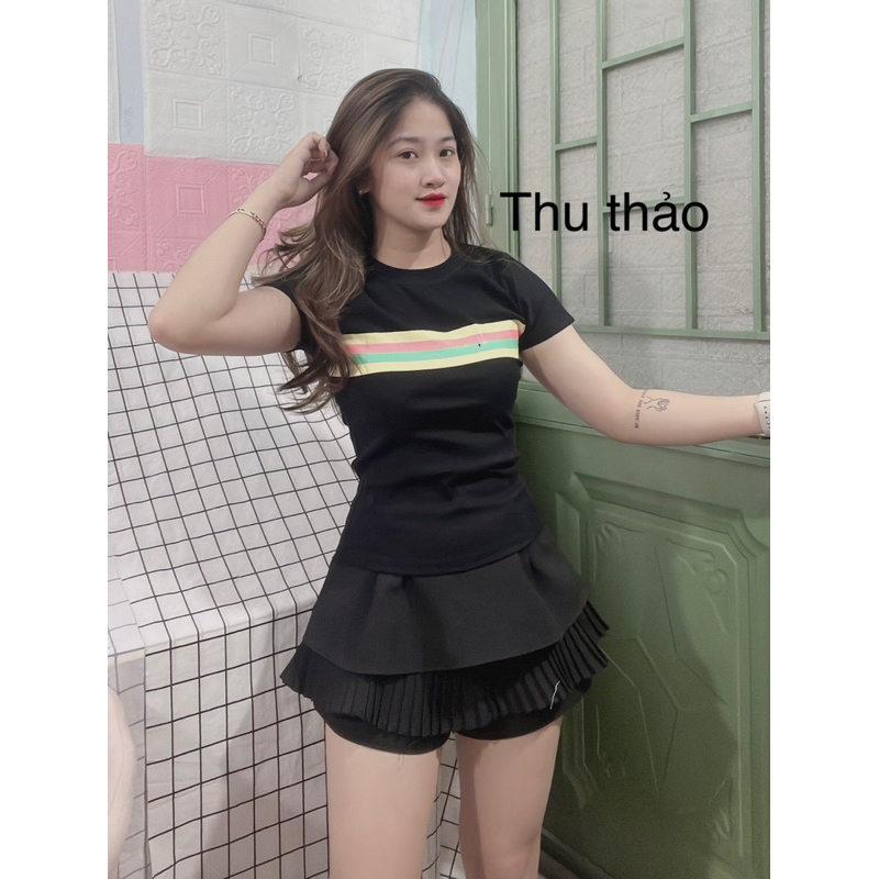Áo thun body tay ngắn cổ tròn phối sọc dưới 52kg