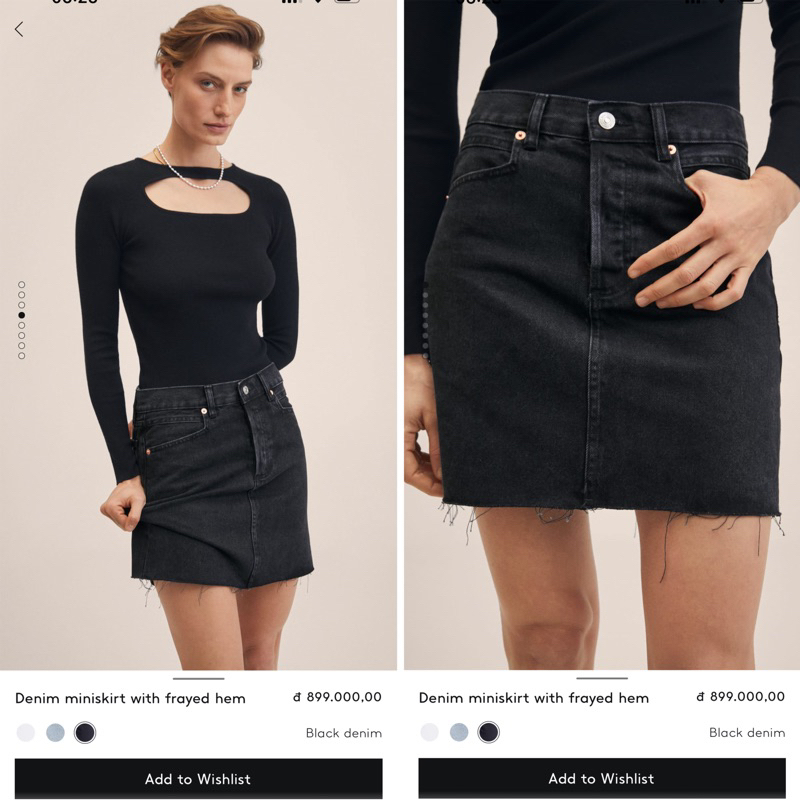 Mango Spain - Chân váy jean chữ A ngắn màu xanh denim nhạt mini bò ôm body auth new tag cao cấp chính hãng
