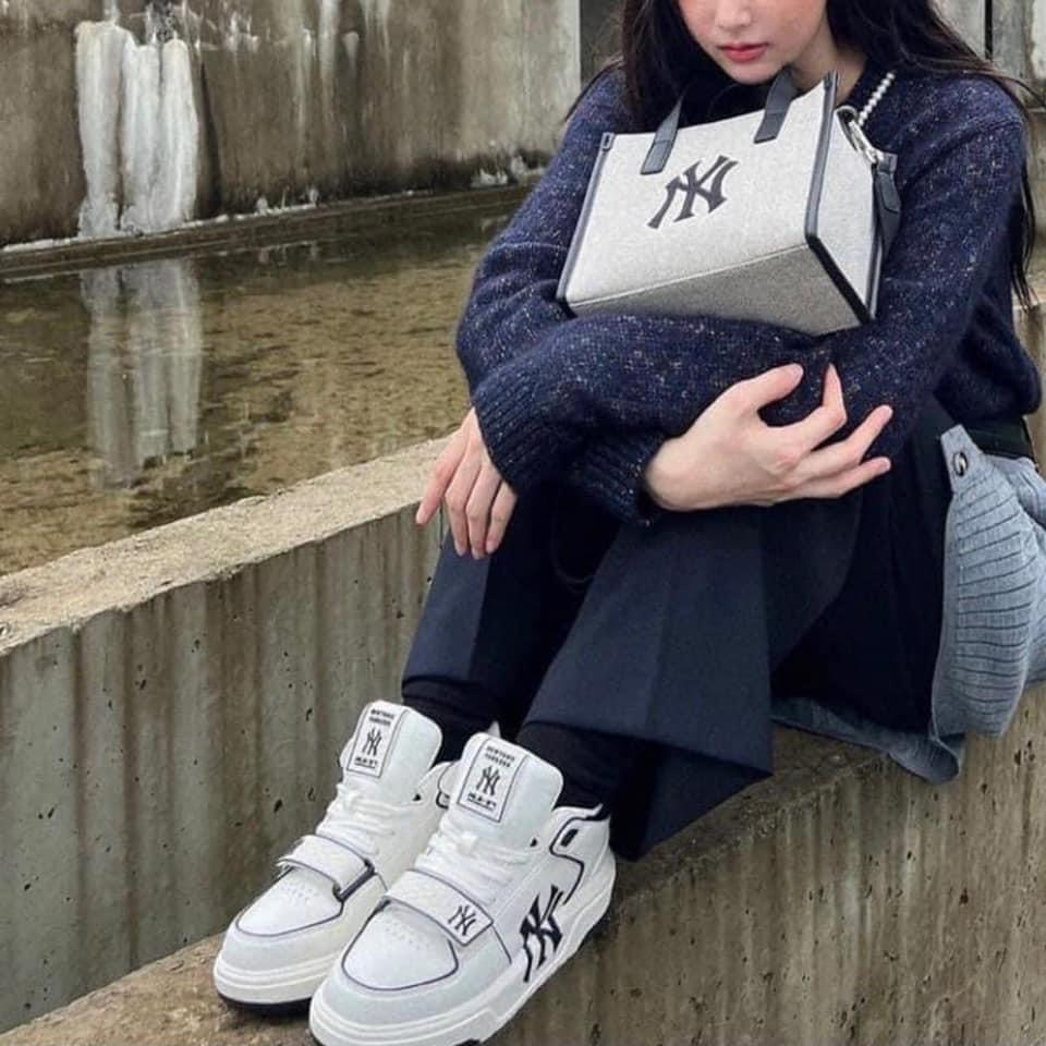 Giày Thể Thao MLB Chunky Liner New York Đen Trắng in chữ NY đen bản dán , giày LINER NY Đen trắng2023 SC