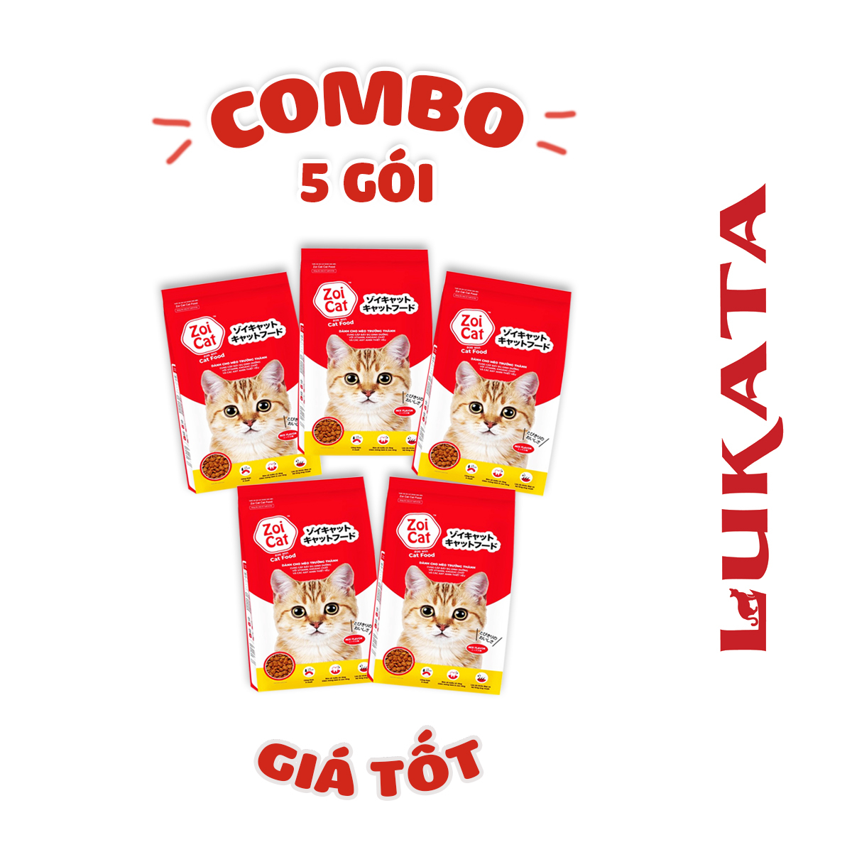 Combo 5 gói thức ăn cho mèo Zoi Cat 1kg cung cấp đầy đủ dinh dưỡng - LUKATA