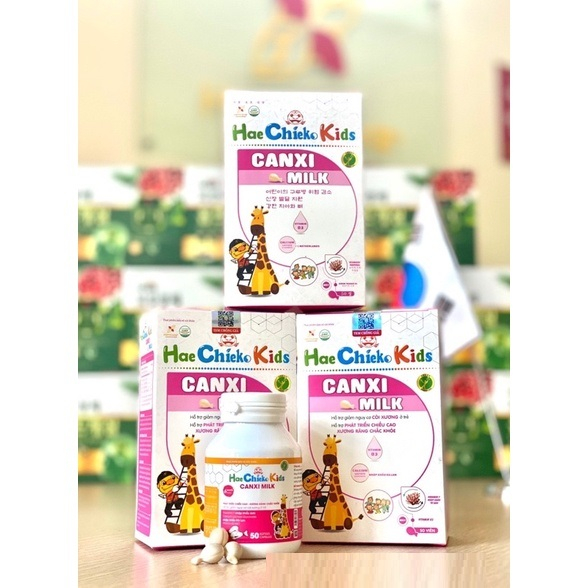 Hae Chieko Kids CANXI MILK lọ 50 viên -  Giúp bổ sung canxi, vitamin D3, K2 hỗ trợ phát triển chiều cao cho trẻ