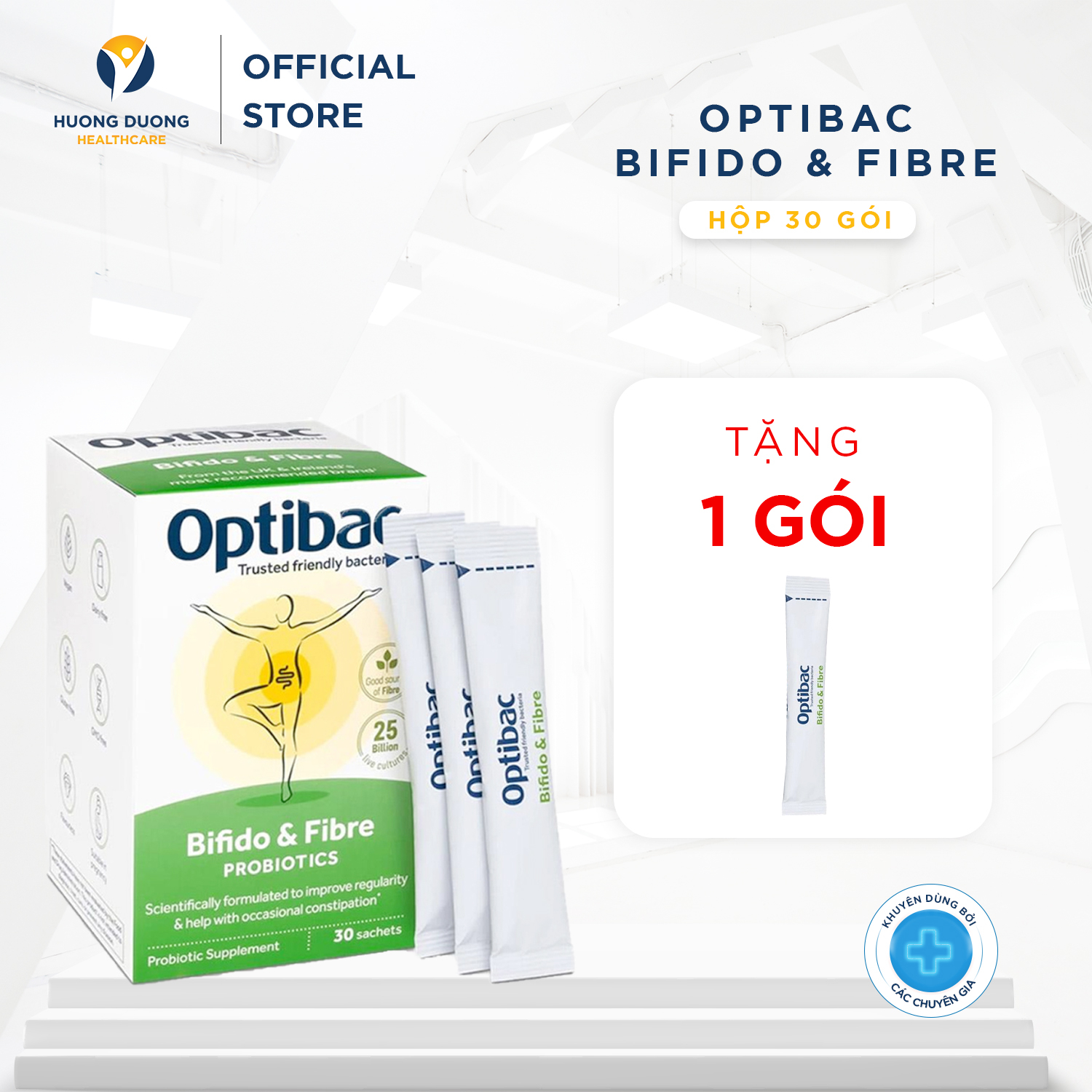Men vi sinh Optibac Probiotics Bifido & Fibre, giảm táo bón và tăng chất xơ Hộp 30 gói