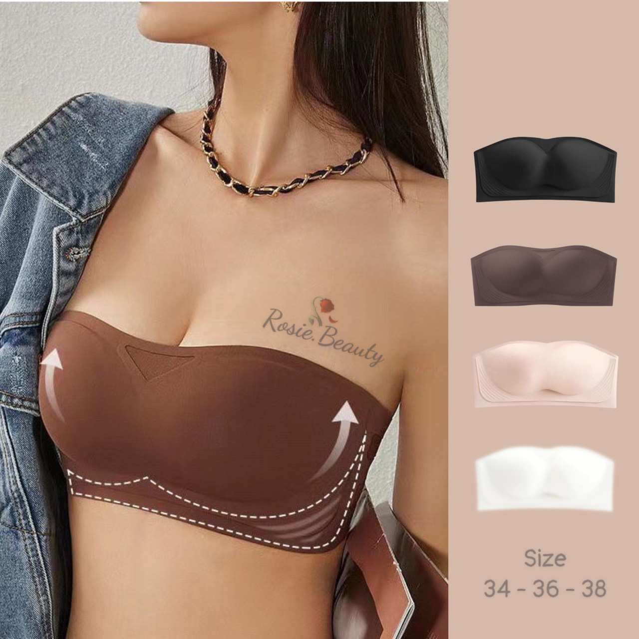 Áo lót quây CHỐNG TỤT không dây tàng hình, áo lót cup ngực su không đường may mặc áo hở vai AS/0345