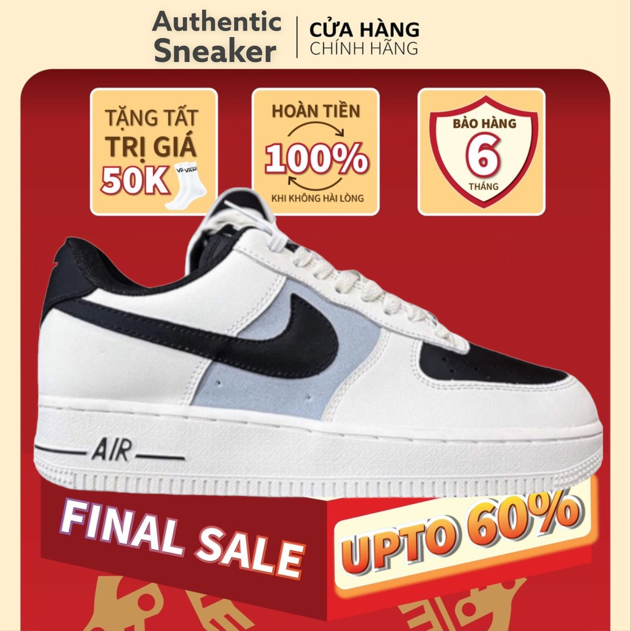 Giày _Nike Air Force 1 mũi đen nam nữ, giày AF1 White Black bản S.Cấp Trung full phụ kiện.
