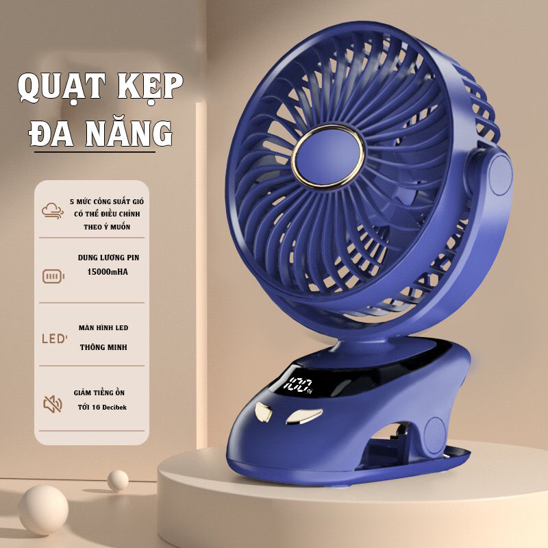 Quạt Tích Điện Để Bàn, Sử Dụng Pin Sạc, Quạt Mini, Kẹp BànTích Hợp Đèn Ngủ Cao Cấp ,Quạt kẹp bàn Tích Điện