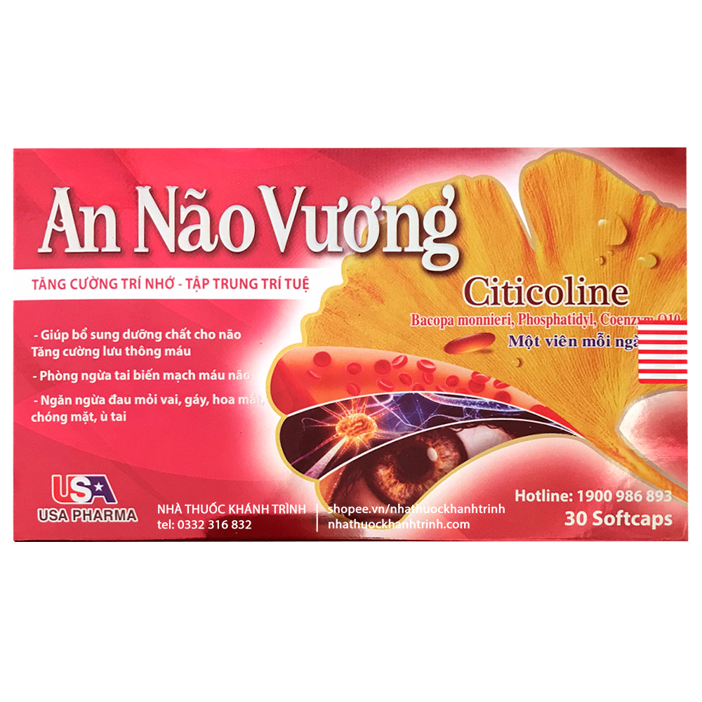 An Não Vương (Citicolin, Nattokinase, Ginkgo Biloba, Coenzym Q10) - tăng cường tuần hoàn não (30 viên)