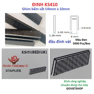 Đinh ghim U bắn sắt KS410 màu đen - hộp 5000 cây ghim U4mm x 10mm nạp máy bắn đinh K