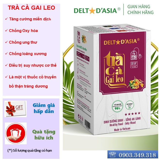 Trà Cà Gai Leo Hộp - Delta D'Asia Giải độc tố, Chống viêm gan và ngăn ngừa Oxy hoá (25 túi x 1,5 g)
