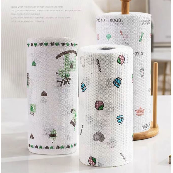 Cuộn Khăn Lau Bếp Họa Tiết Hoa Văn Đa Năng Siêu Thấm Hút, Có Thể Giặt Tái Sử Dụng Kích Thước 20, 25 cm