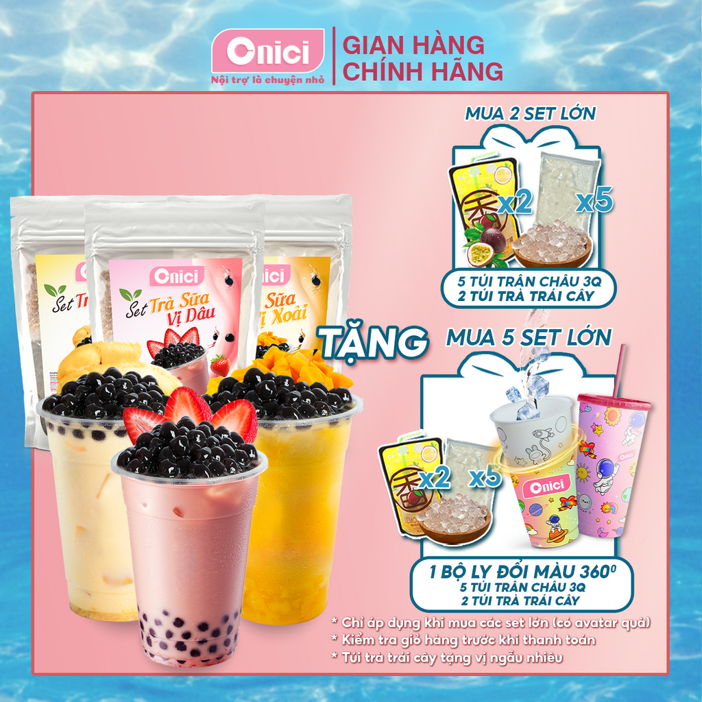 Set nguyên liệu pha trà sữa dâu, sầu riêng, xoài BẾP CỦA MẸ ONICI thành phẩm 30 35 ly