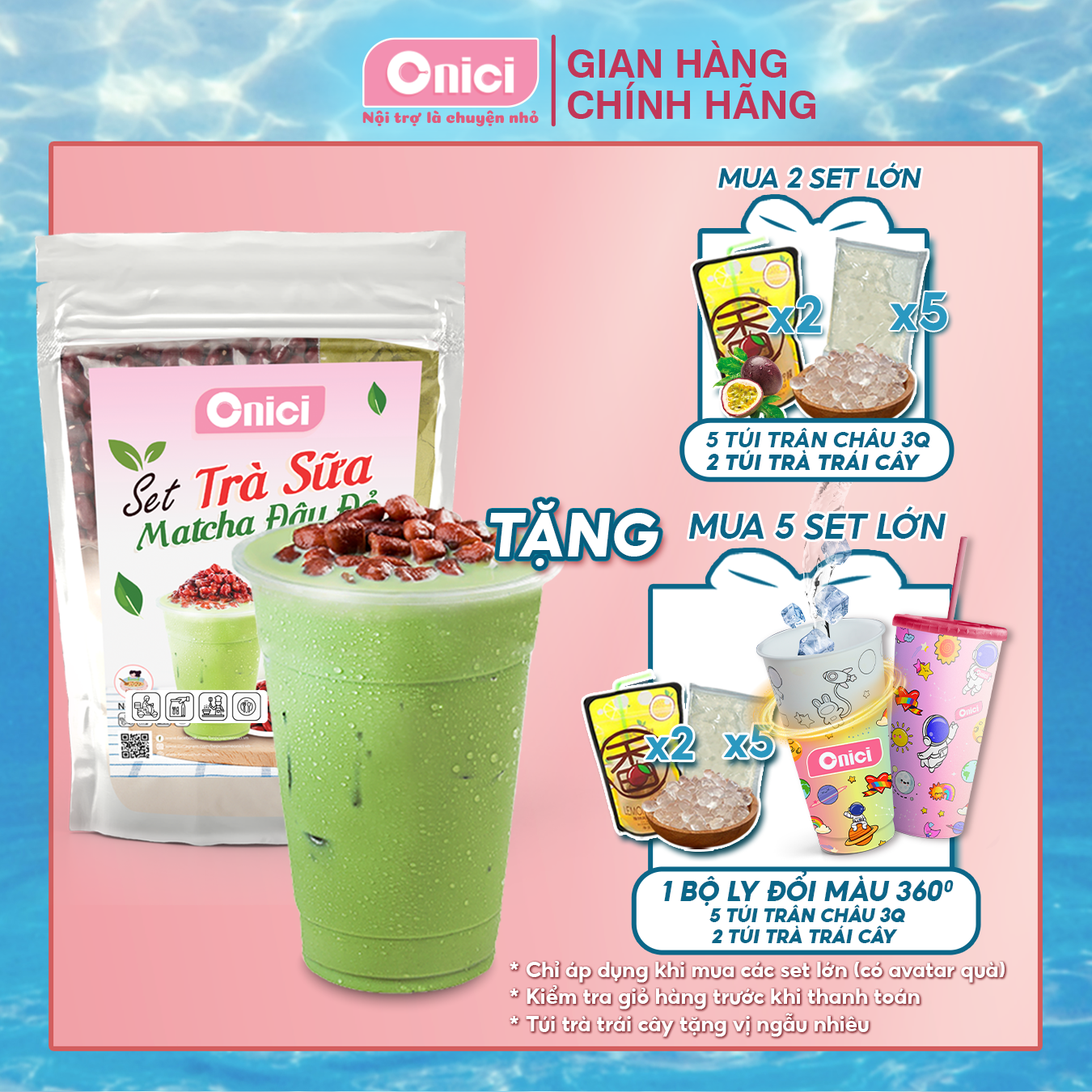 Trà sữa matcha đậu đỏ Bếp Của Mẹ Onici set nguyên liệu nấu 25-30 ly