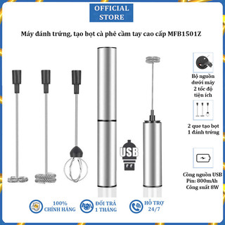 Máy đánh trứng, tạo bọt cà phê cầm tay MFB1501Z inox 304 có nắp đậy, tích hợp 2 tốc độ