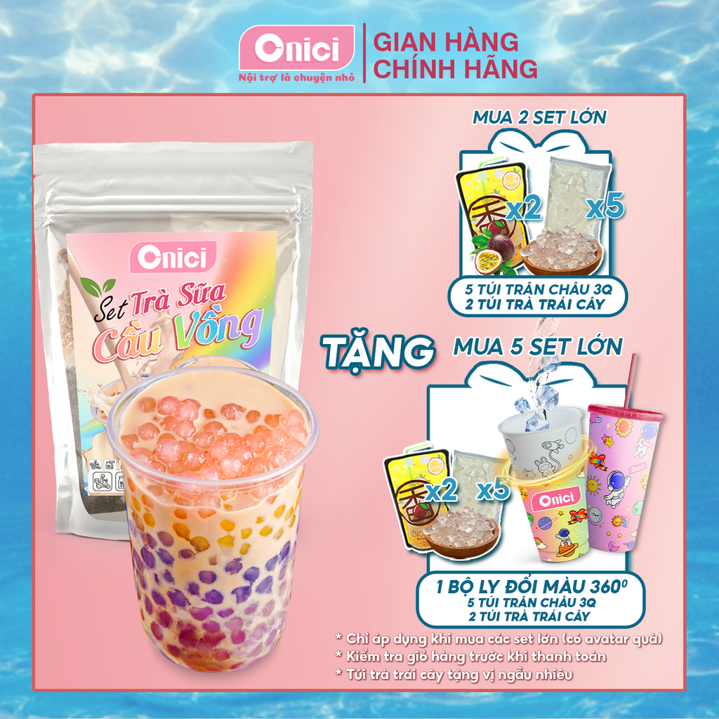 Set trà sữa cầu vồng Bếp Của Mẹ ONICI nguyên liệu nấu 30-35 ly