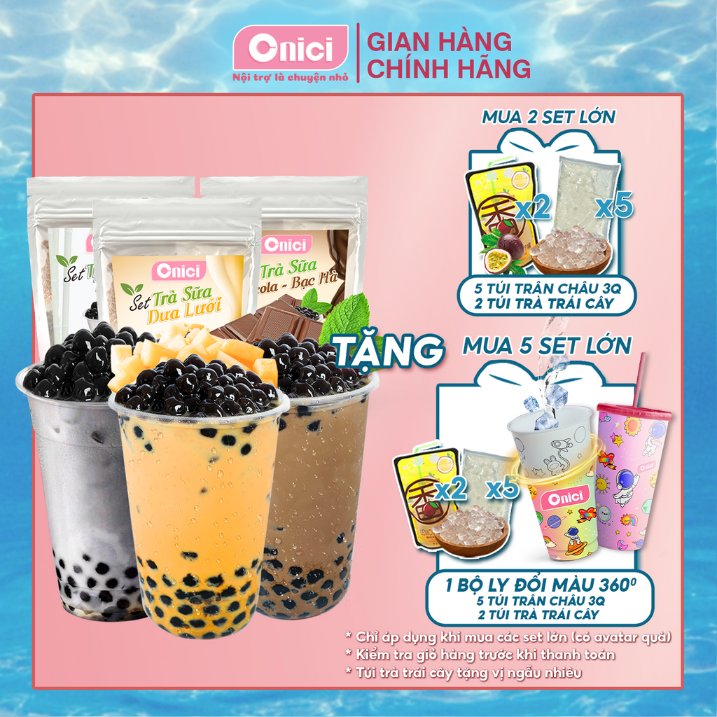 Set trà sữa than tre, dưa lưới, socola bạc hà Bếp Của Mẹ ONICI nguyên liệu nấu 30-35 ly