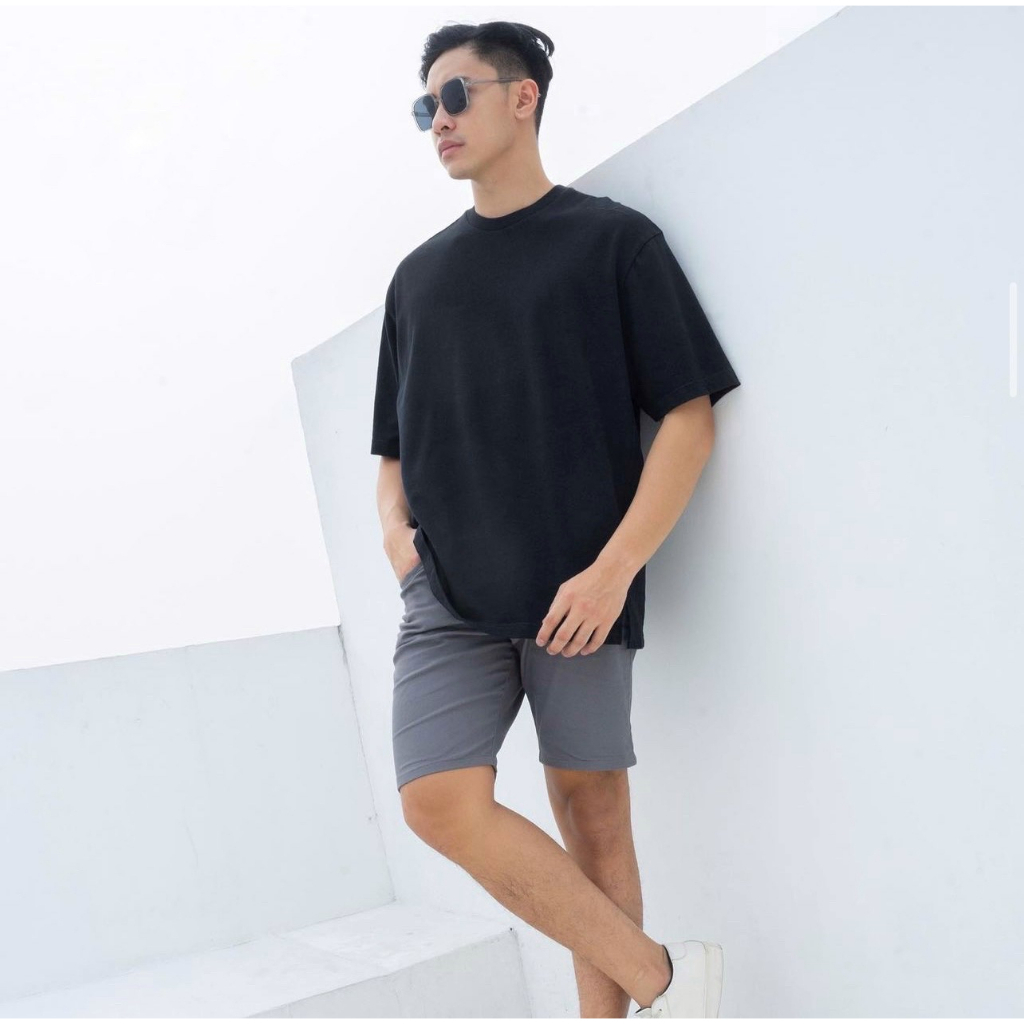 Áo thun trơn Unisex tay lỡ cổ tròn Basic màu Đen vải Cotton 100%,co giãn, thoáng mát, dày dặn