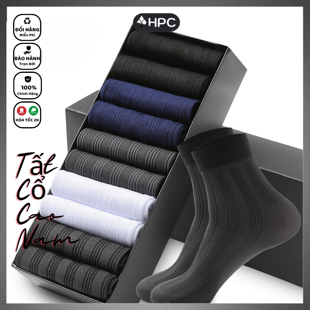 {Combo 10 Đôi} Tất Nam Cổ Trung Công Sở Khử Mùi Thoáng Mát Hàng Xịn, Tất/Vớ Nam Cổ Cao Hè Mỏng Chống Ma Sát Có Hộp Đựng