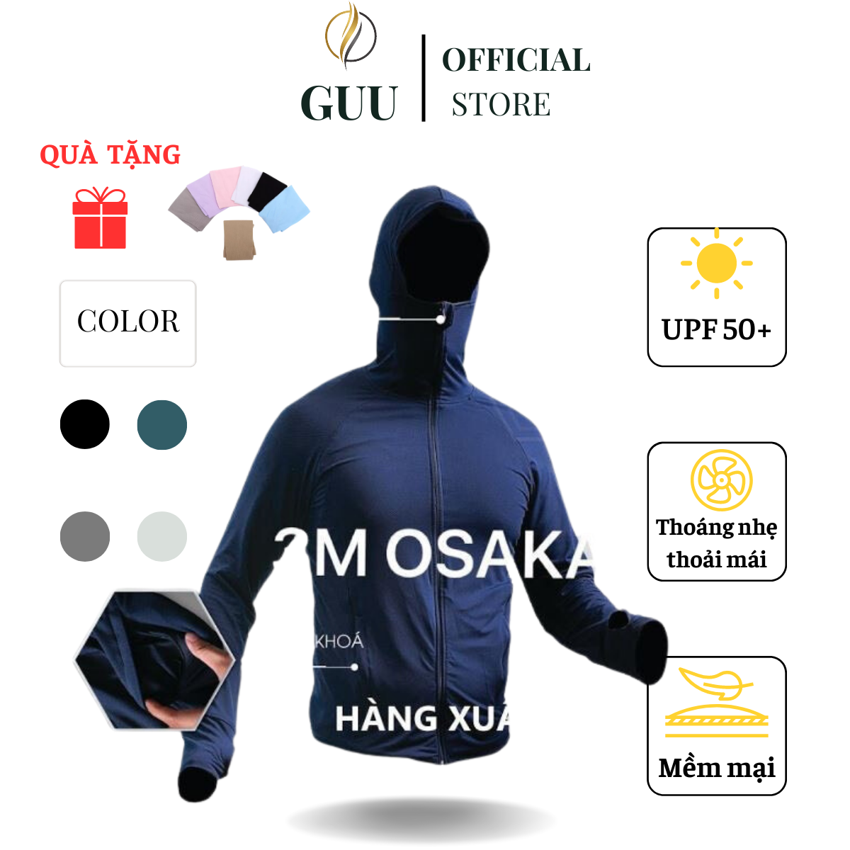Áo Chống Nắng Nam Nữ 3M Osaka, áo chống nắng dài tay vải Kim Cương Chống Tia UV Thoáng Mát