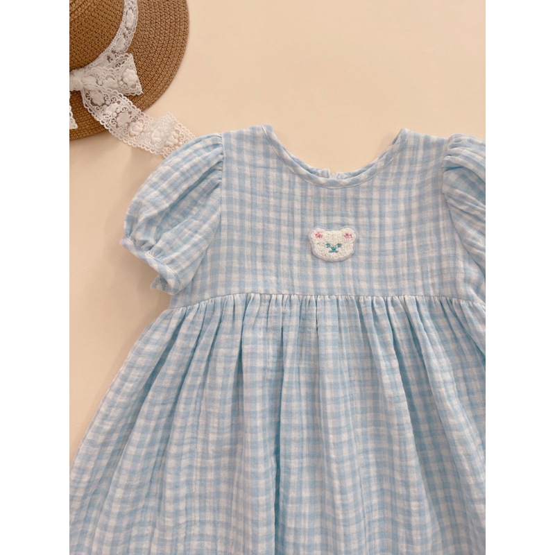 Đầm baby doll tay phồng caro gấu Tây babycloset cho bé gái