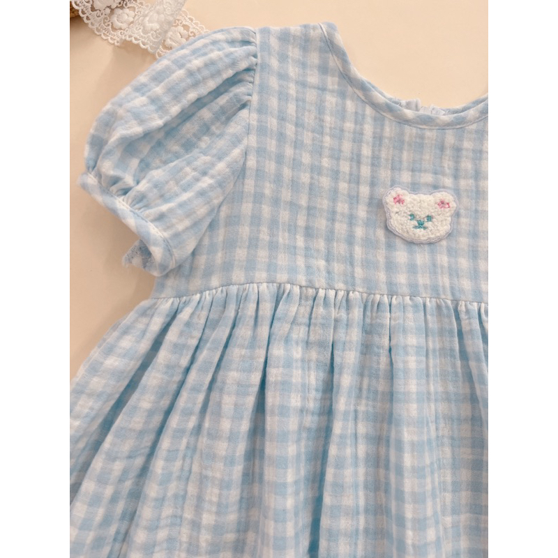 Đầm baby doll tay phồng caro gấu Tây babycloset cho bé gái