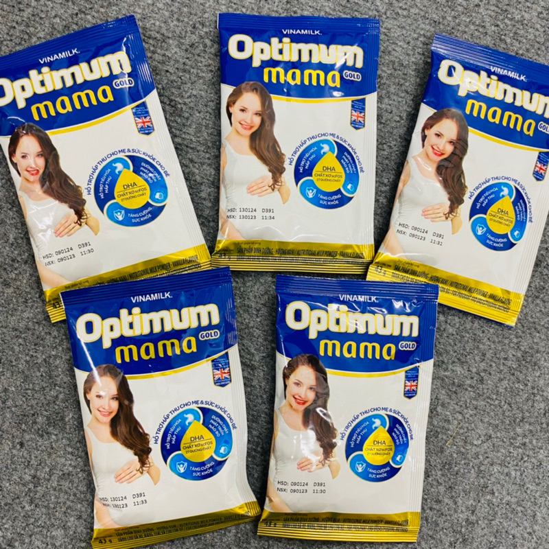 10 gói sữa bầu Optimum Mama Gold gói 43g dạng gói dùng thử date 7/2024