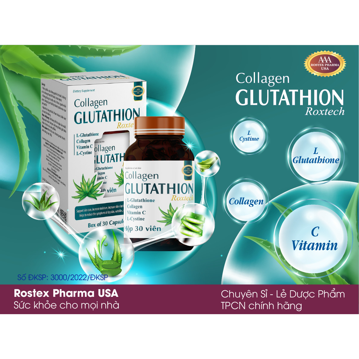Viên uống Collagen Glutathion ROXTECH giúp làm sáng da, chống lão hóa da