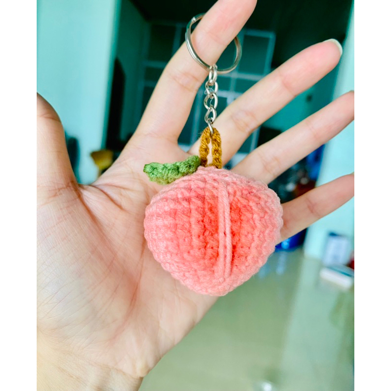 Móc khoá quả đào mini bằng len(hình thật)