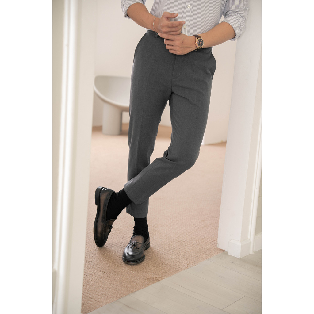 Quần Tây Dài Nam Cao Cấp Màu Xám Đậm Dark Grey Basic Trouser BY COTTON