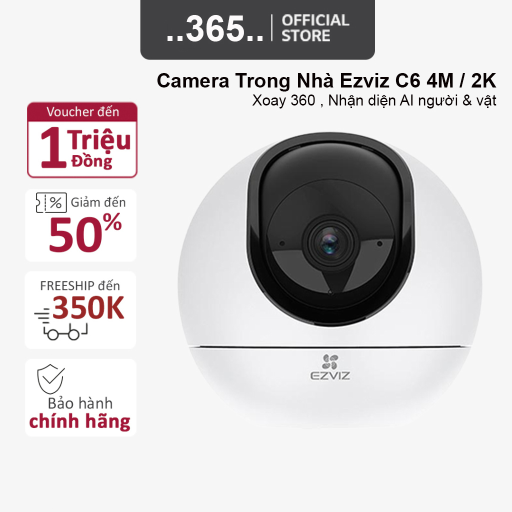 Camera IP Wifi Trong Nhà Ezviz C6 4MP/2K+  Xoay 360 độ, Đàm Thoại 2 chiều, Điều khiển và nhận dạng h