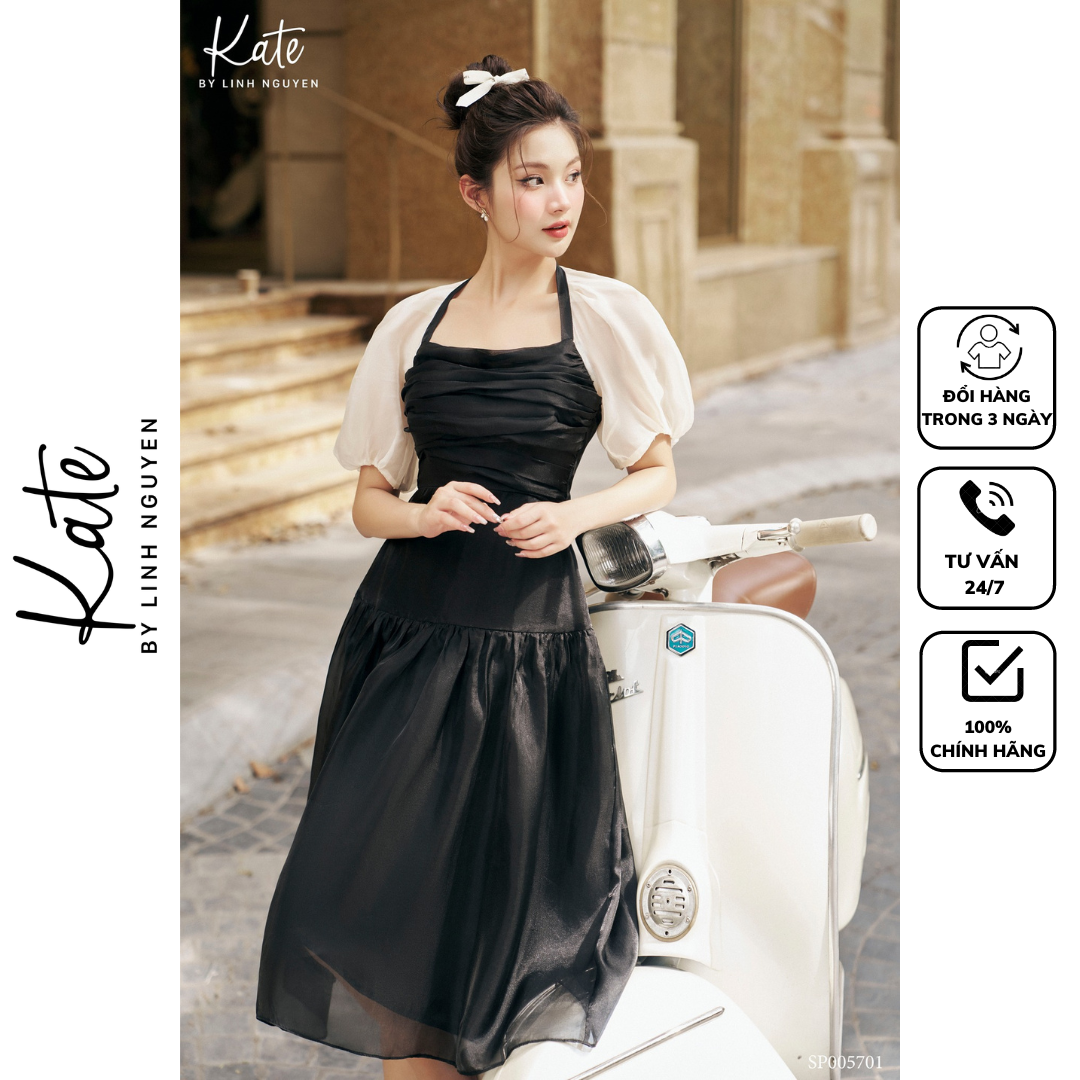 Váy tơ nhún ngực phối tay bum 5701 thời trang thiết kế Kate by Linh Nguyen